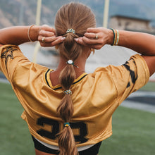 Load image into Gallery viewer, K'lani hair tie bracelets - "Game Day" Green &amp; Yellow Hair Tie Bracelets