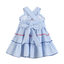 Load image into Gallery viewer, Blue Seersucker USA Flag Layered Sundress