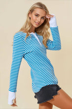 Load image into Gallery viewer, Striped Henley Top with Contrast Thumb Holes