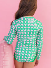 Load image into Gallery viewer, Girls Pink Coastal Cane Long Sleeve One Piece Rash Guard Swimsuit