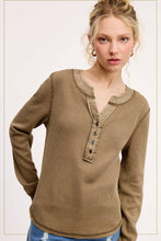 Load image into Gallery viewer, La Miel - HCT7679-Waffle Long Sleeve Henley Thermal Top Halloween
