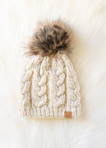 Panache Apparel Co. - Beige Cable Knit Pom Hat