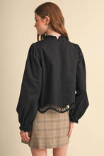 Load image into Gallery viewer, Embroidered Cut Out Hem Blouse - Black