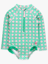 Load image into Gallery viewer, Girls Pink Coastal Cane Long Sleeve One Piece Rash Guard Swimsuit