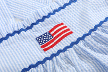 Load image into Gallery viewer, Blue Seersucker USA Flag Layered Sundress