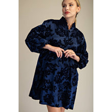 Load image into Gallery viewer, Ruffled Neck Bubble Sleeve Dress - Navy