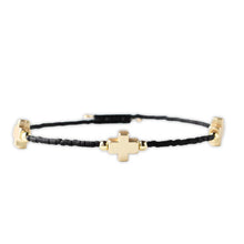 Load image into Gallery viewer, Lenny &amp; Eva - Faithful Beaded Cross Bangle w/ Matte Gold Crosses-Black