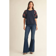Load image into Gallery viewer, Plaid Puff Sleeves Comfy Top - Navy