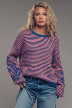 Load image into Gallery viewer, Embroidered Detail Striped Crewneck Sweater