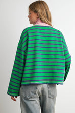 Load image into Gallery viewer, Striped Half Zip Contrast Collar Sweatshirt