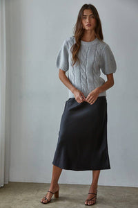 Knit Sweater Acrylic Nylon Wool Spandex Cable Detail - Gray