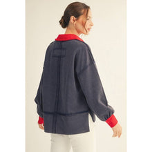 Load image into Gallery viewer, American Flag Polo Sweatshirt - Navy