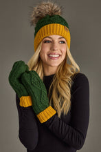 Load image into Gallery viewer, Panache Apparel Co. - Green &amp; Gold Trim Cable Knit Pom Hat