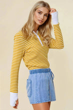 Load image into Gallery viewer, Striped Henley Top with Contrast Thumb Holes