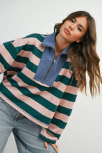 Load image into Gallery viewer, BUTTERMELON - Striped Quarter-Zip Contrast Collar Sweatshirt - BMT7974