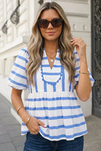 Load image into Gallery viewer, Stripe V Neck Puff Sleeve Blouse