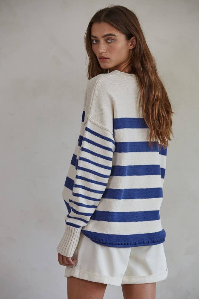 Striped Round Neck Long Sleeve Pullover Sweater Top