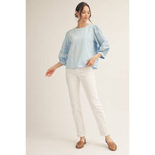 Load image into Gallery viewer, Solid Top with Lace Sleeves - Blue