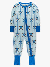 Load image into Gallery viewer, Baby Bamboo Viscose Blue Batter Up Baseball Convertible One Piece Footie Pajama