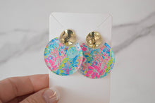Load image into Gallery viewer, The Adorned Fox - Preppy Earrings, Colorful Notched Circle Earrings, Floral