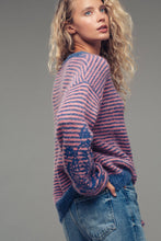 Load image into Gallery viewer, Embroidered Detail Striped Crewneck Sweater