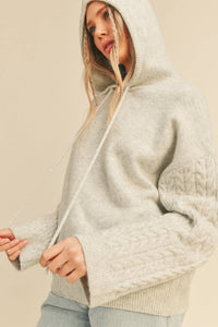 Cable Knit Sleeve Hoodie - Grey