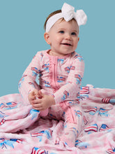 Load image into Gallery viewer, Baby Girls Cotton Modal Pink Patriotic Gingham Footed Ruffle One Piece Pajama