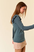 Load image into Gallery viewer, Stripe Mixed Round Neck Ruffled Long Sleeve Tee