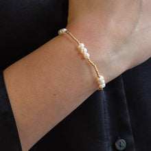 Load image into Gallery viewer, Lenny &amp; Eva - Tarnish Resistant Gold Plated Trio Pearl Stretch Bracelet