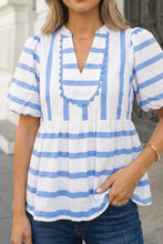 Load image into Gallery viewer, Stripe V Neck Puff Sleeve Blouse