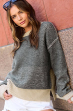 Load image into Gallery viewer, La Miel - MCS3556-Loose Fit Color Block Round Neck Sweater Fall
