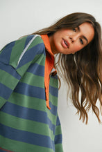 Load image into Gallery viewer, BUTTERMELON - Striped Quarter-Zip Contrast Collar Sweatshirt - BMT7974