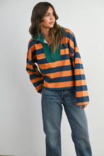 Load image into Gallery viewer, BUTTERMELON - Striped Quarter-Zip Contrast Collar Sweatshirt - BMT7974