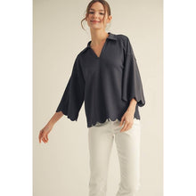 Load image into Gallery viewer, Solid Scalloped Knit Top - Navy