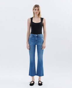 FLYING MONKEY - HIGH RISE RAW HEM BOOTCUT JEANS F6084