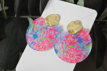 Load image into Gallery viewer, The Adorned Fox - Preppy Earrings, Colorful Notched Circle Earrings, Floral Su