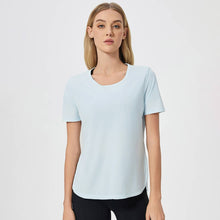 Load image into Gallery viewer, Sodalemon - Women Side Slit Elastic Sport Short Sleeve T-Shirt