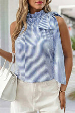 Load image into Gallery viewer, Aapparella - Stripe Tied Knot Frilled Collar Sleeveless Top | S-2XL