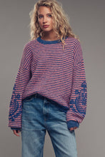 Load image into Gallery viewer, Embroidered Detail Striped Crewneck Sweater