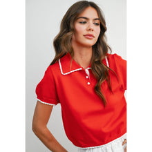Load image into Gallery viewer, BUTTERMELON - Scalloped Trim Knit Polo Top - BMW8391