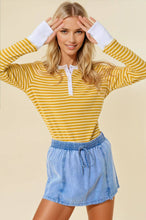 Load image into Gallery viewer, Striped Henley Top with Contrast Thumb Holes