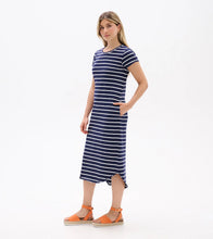 Load image into Gallery viewer, Midi Tee Shirt Dress - Navy And White Stripes