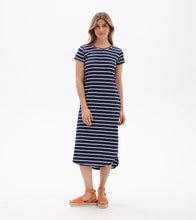 Load image into Gallery viewer, Midi Tee Shirt Dress - Navy And White Stripes
