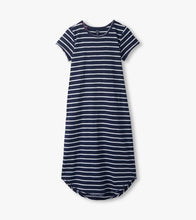 Load image into Gallery viewer, Midi Tee Shirt Dress - Navy And White Stripes