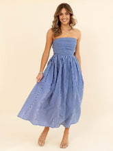 Load image into Gallery viewer, Striped Tube Neck Strapless Flare Maxi Dress - Blue
