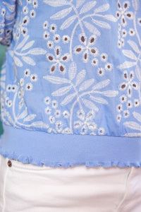 Leaf Embroidered Eyelet Bubble Sleeve Top