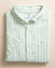 Load image into Gallery viewer, Crepe Myrtle Striped Linen Short Sleeve Sport Shirt - Jade Green