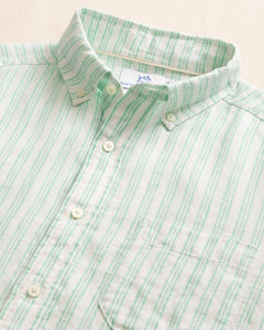 Crepe Myrtle Striped Linen Short Sleeve Sport Shirt - Jade Green