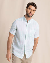 Load image into Gallery viewer, Crepe Myrtle Striped Linen Short Sleeve Sport Shirt - Jade Green