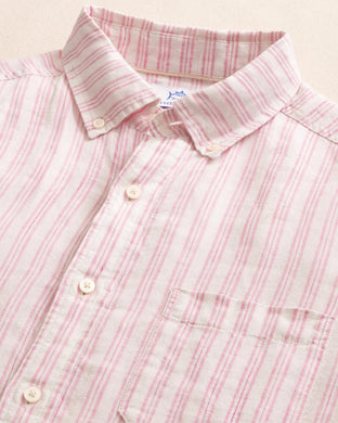 Crepe Myrtle Striped Linen Short Sleeve Sport Shirt - Riviera Rose